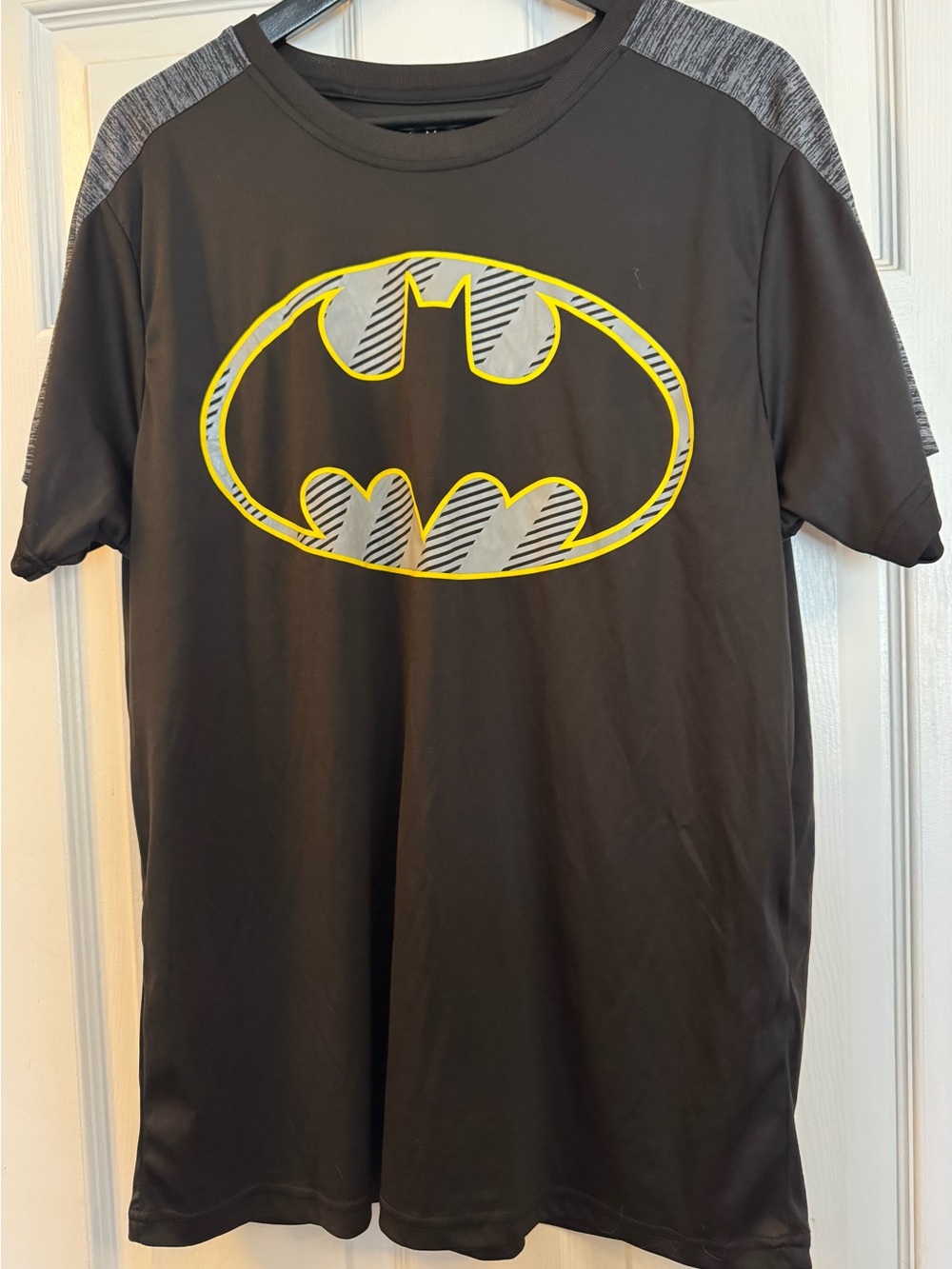 Batman Men's Short-Sleeve Athletic Tee in Black with Yellow Logo